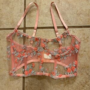 Floral Embroidered Sheer Corset - Pink